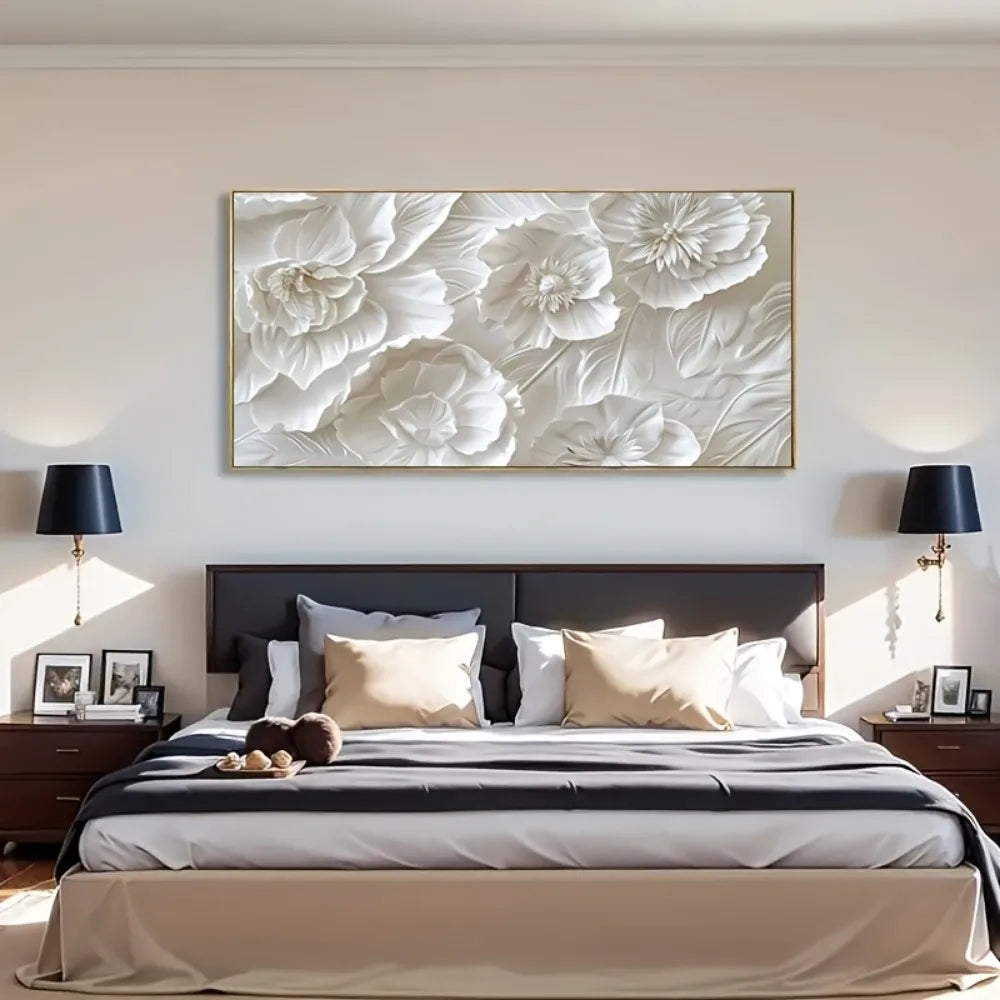 Frameless White Flower Canvas Art for Modern Home Decor