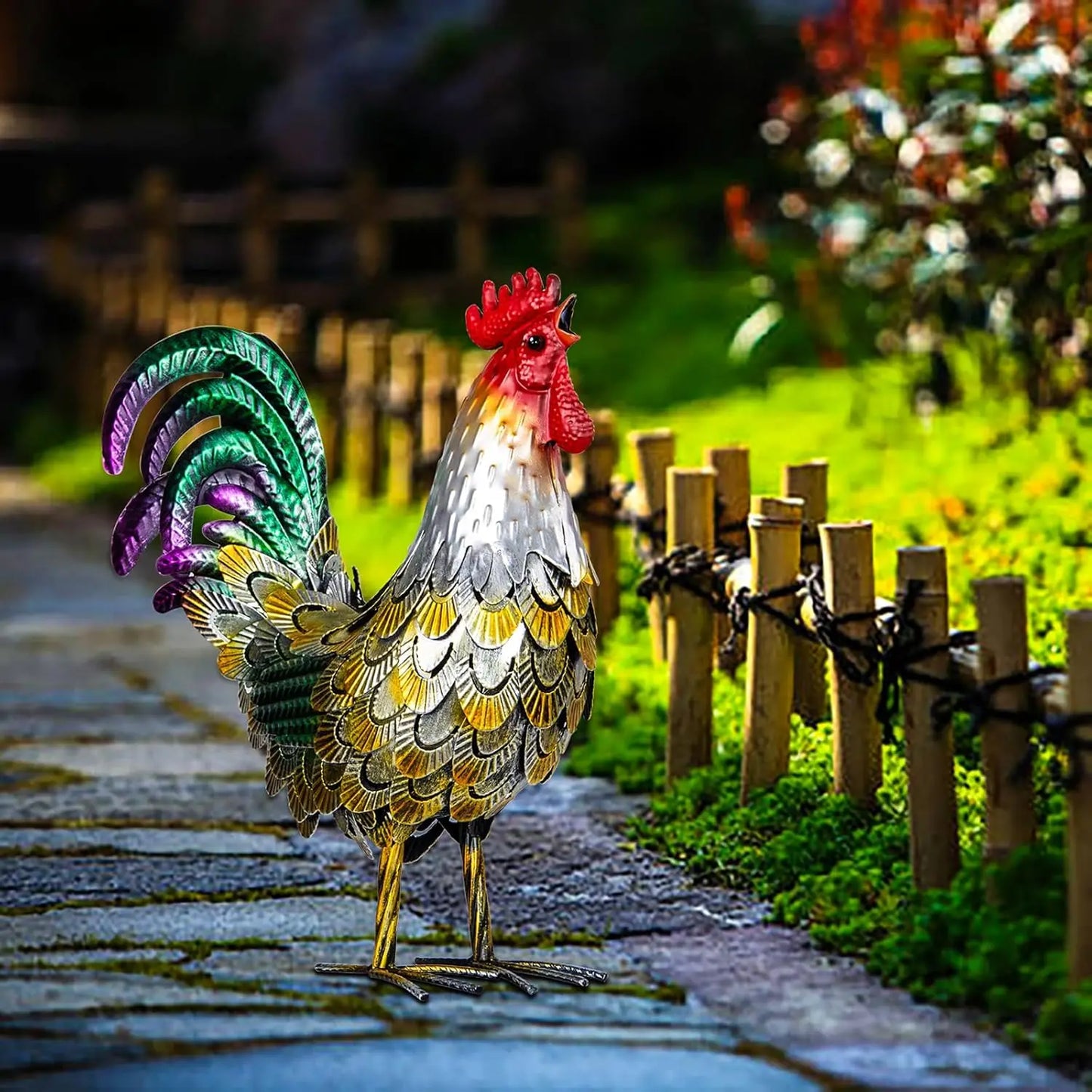 Metal Rooster Statues for Garden and Home Decor