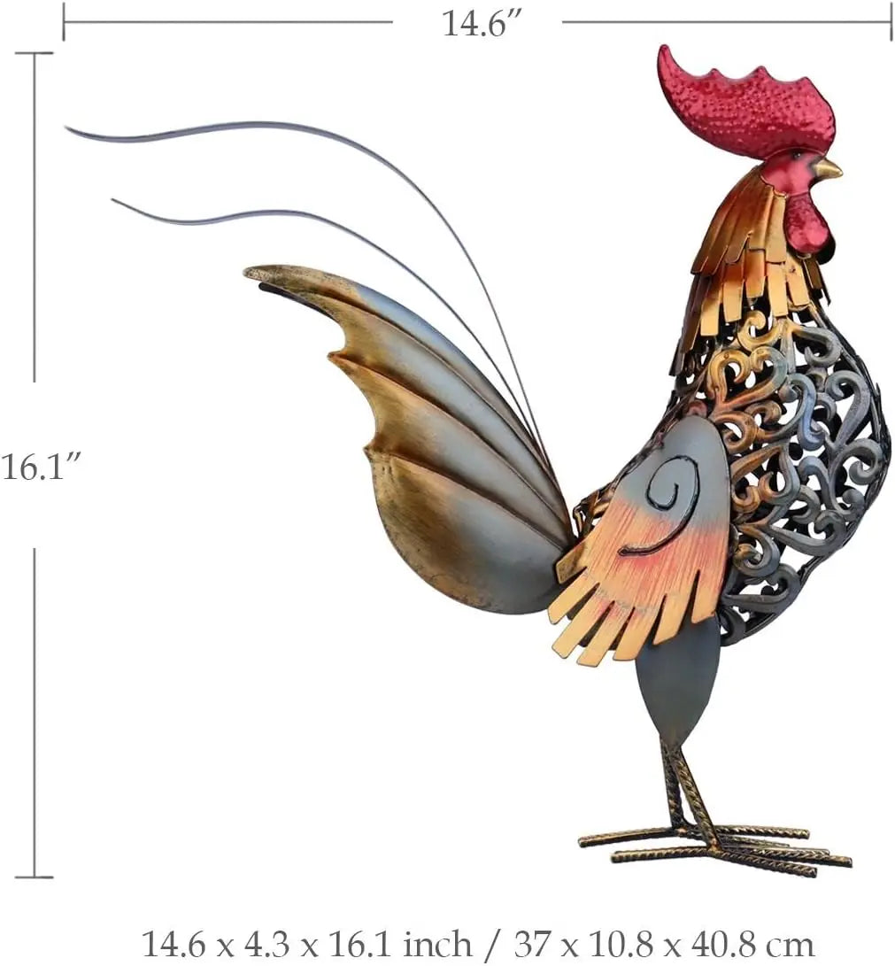 Metal Rooster Sculpture Vibrant Home Garden Decor