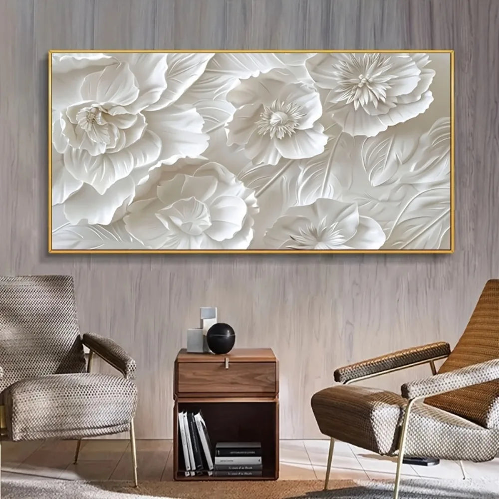 Frameless White Flower Canvas Art for Modern Home Decor