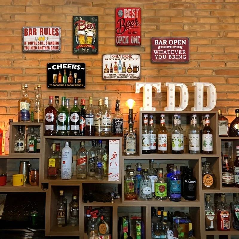 6pcs Vintage Beer Metal Tin Signs for Home Bar Decor