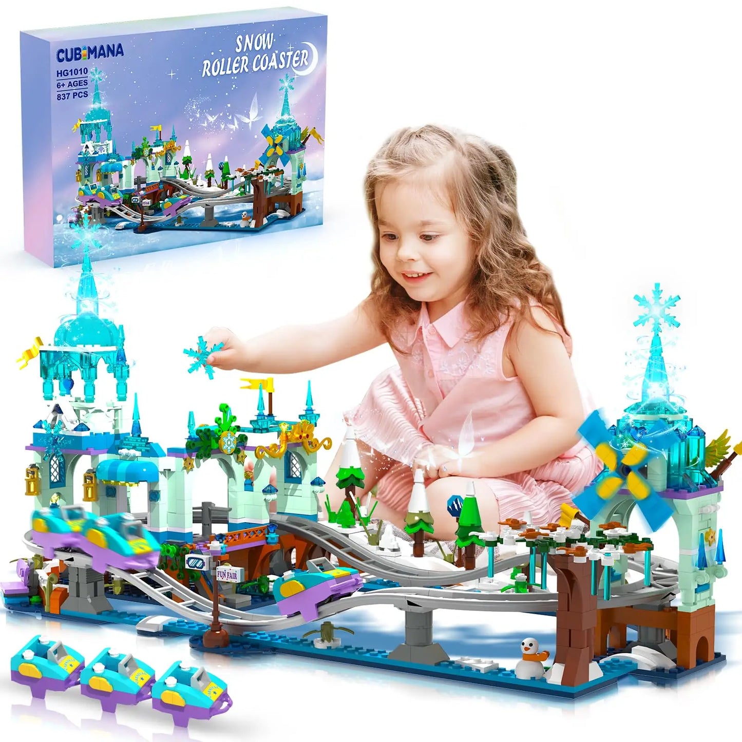 Frozen Roller Coaster Building Set With LED Lights For Kids
