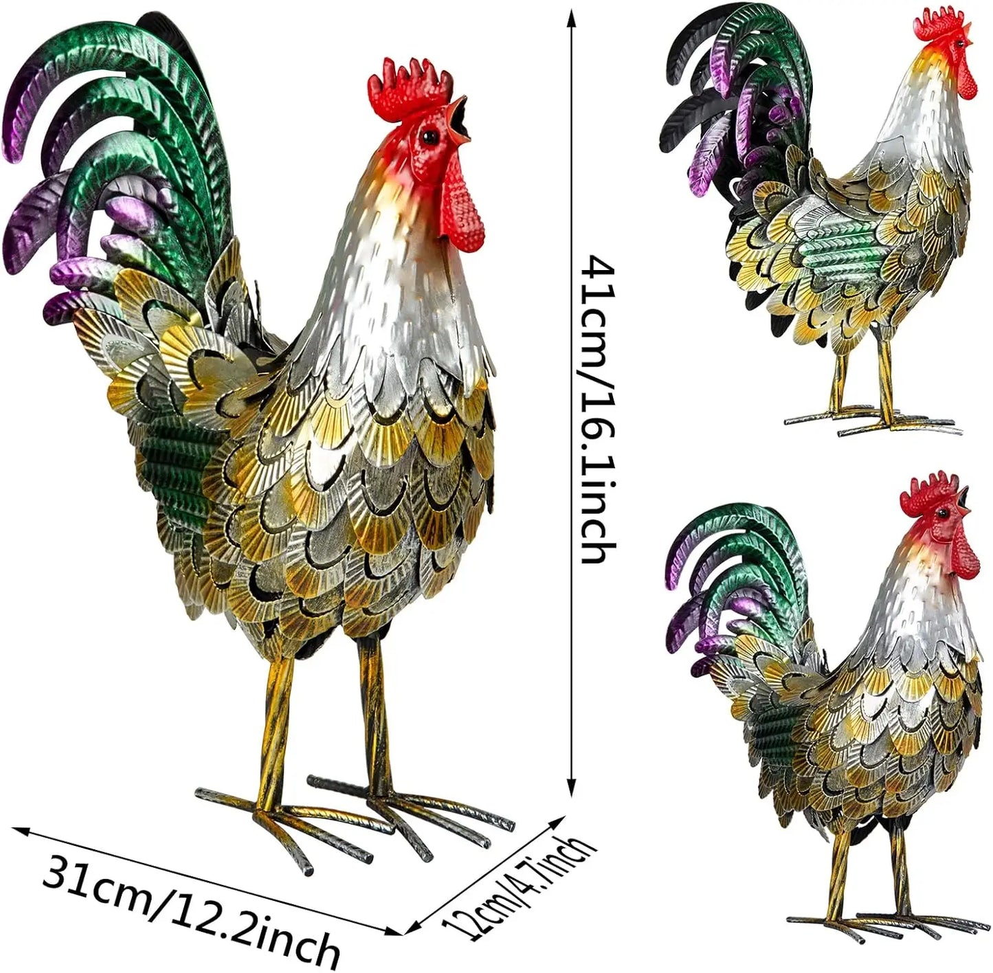 Metal Rooster Statues for Garden and Home Decor