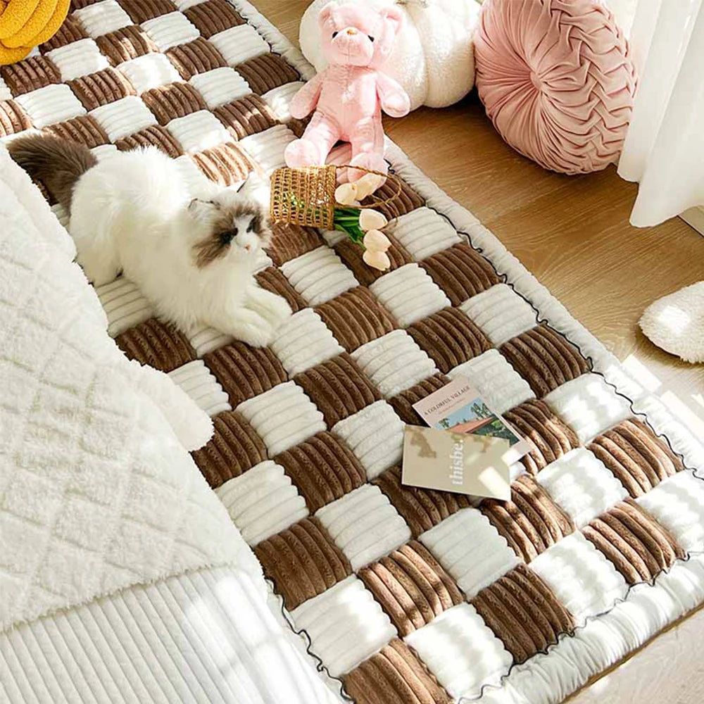 Large Plaid Dog Bed Mat Washable Anti-slip Couch Cover