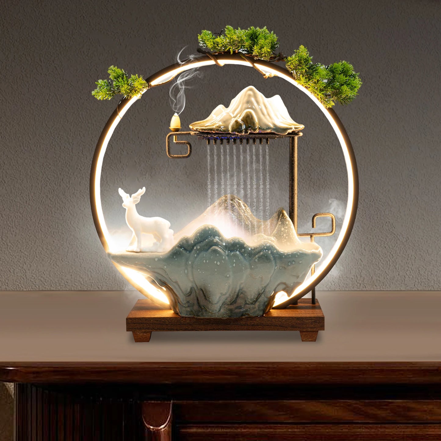 Tabletop Fountain Led Lights Waterfall Home Office Decor