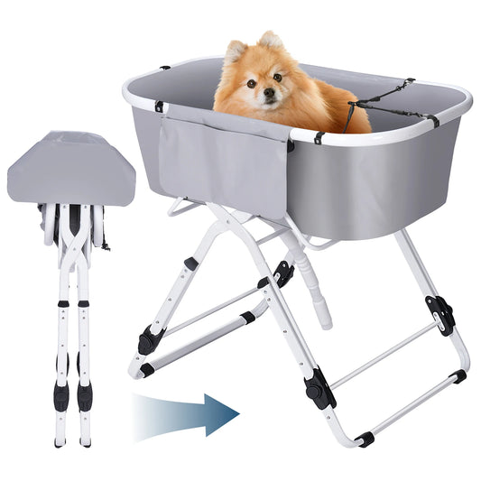 Dog Bathtub Collapsible Stand Folding Design Grey Outdoor