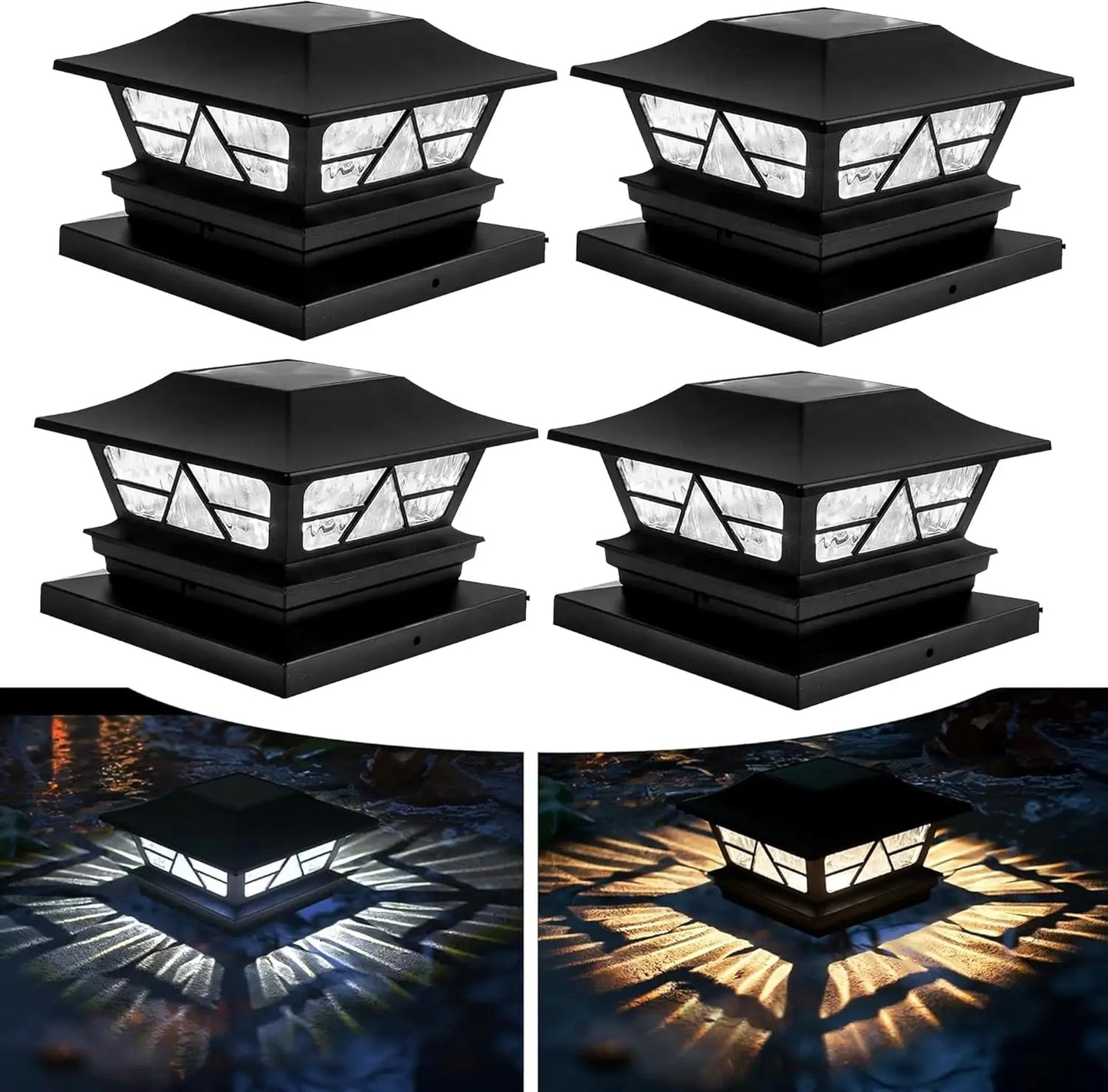 4 Pack Solar Outdoor Fence Post Lights Color Changing