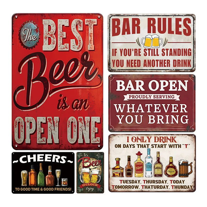 6pcs Vintage Beer Metal Tin Signs for Home Bar Decor