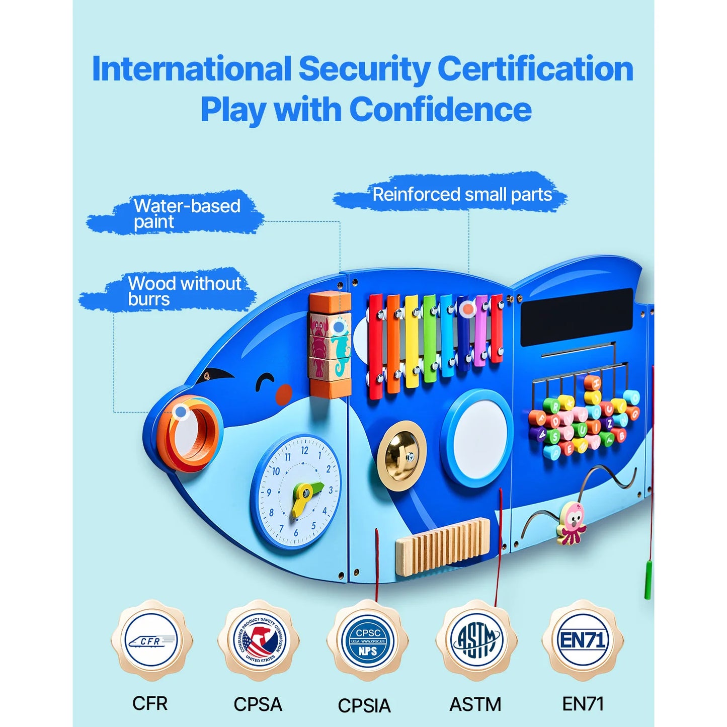 Orca Kids Wall Busy Board 12 Activities Montessori Toys