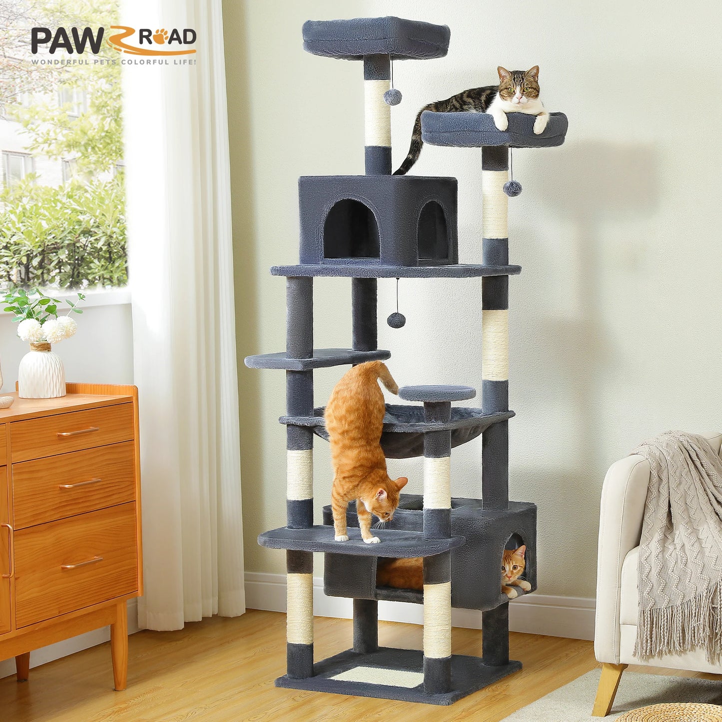 184CM Large Cat Tree Tower with Hammock and Scratching Posts
