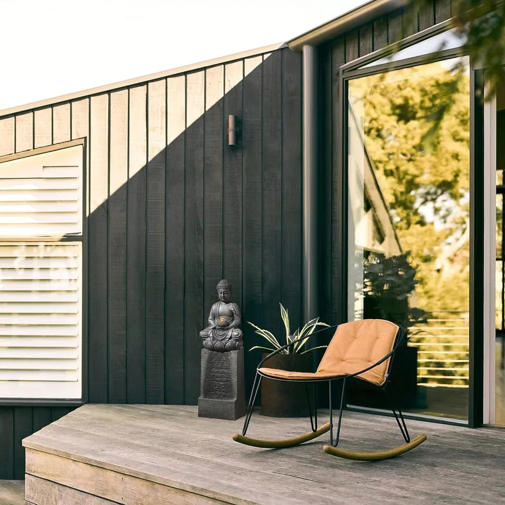 LuxenHome 35 Inch Buddha Outdoor Water Fountain with LED Lights