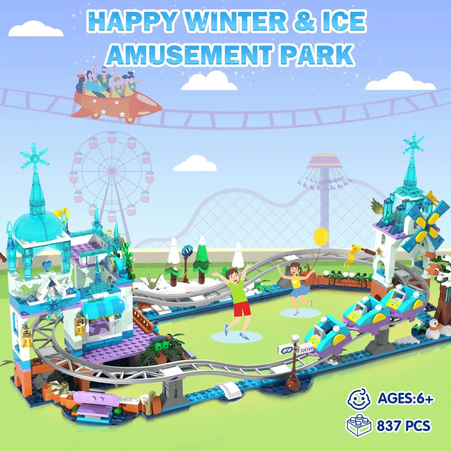 Frozen Roller Coaster Building Set With LED Lights For Kids