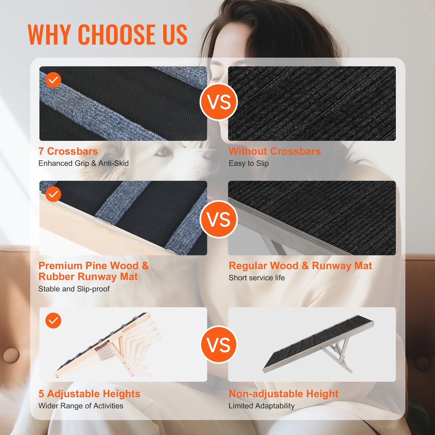 Folding Dog Ramp Anti Slip Adjustable Wooden Pet Ramp