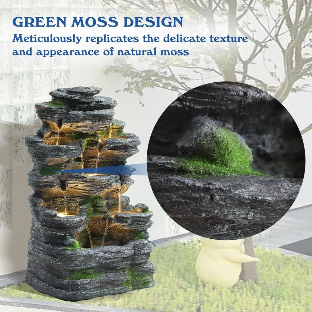 7-Tier Cascading Rock Water Fountain for Outdoor Serenity