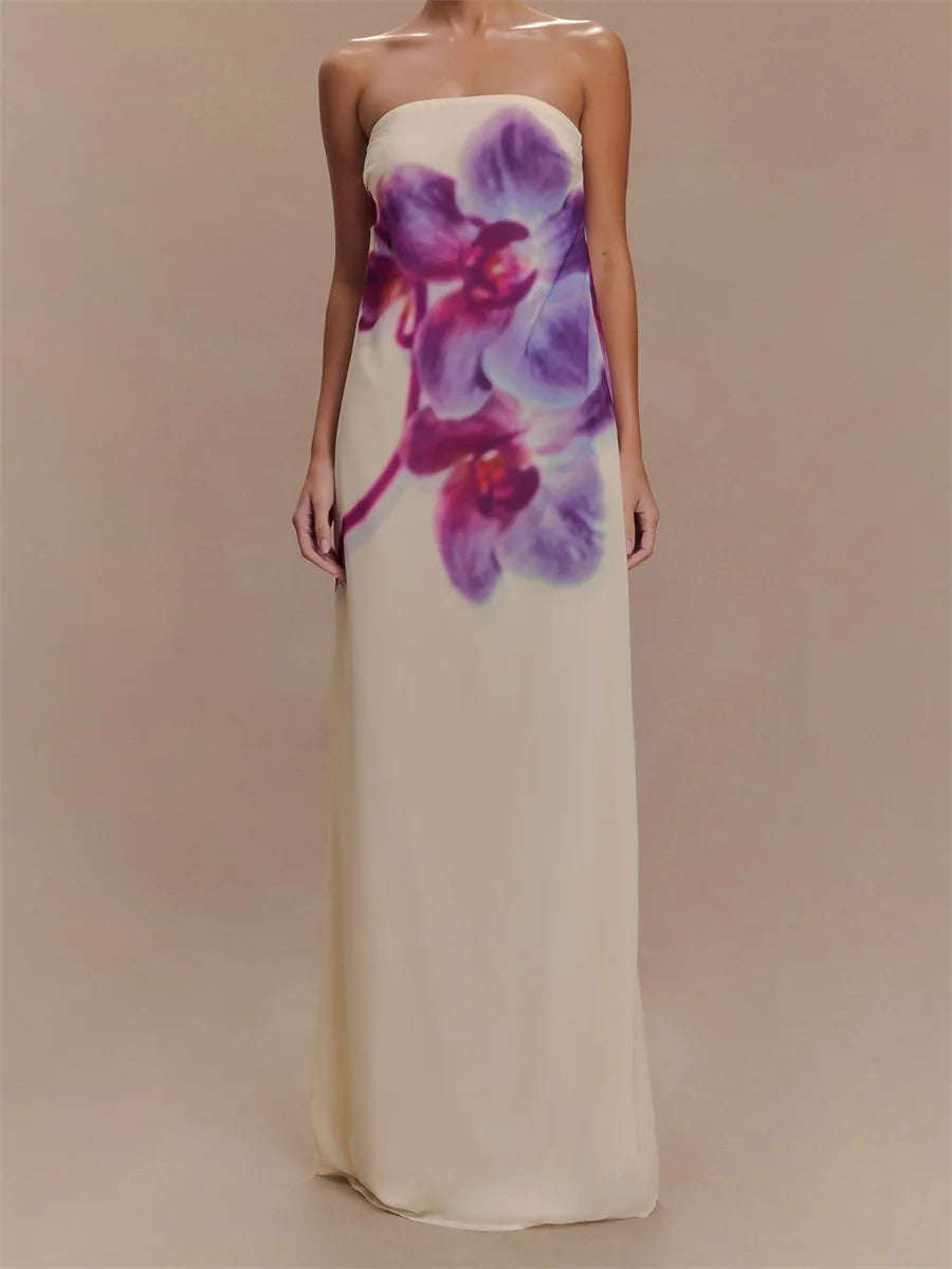 Women Floral Print Tube Dress for Summer Fashion