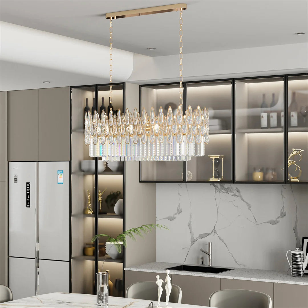 Luvodi Luxury Rectangle Crystal Chandelier Raindrop Light