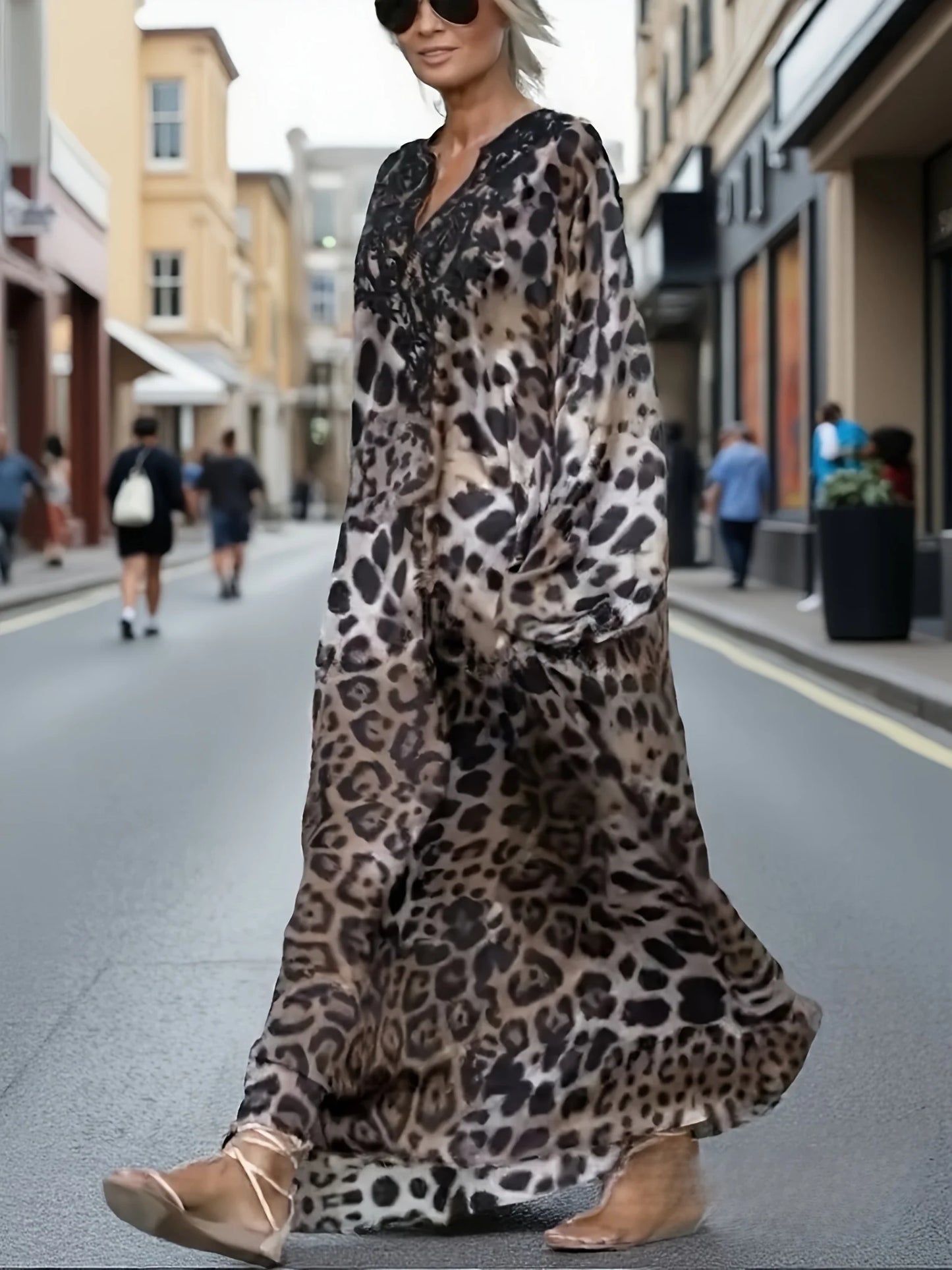 Sexy Leopard Puff Sleeve V Neck Bodycon Dress for Parties