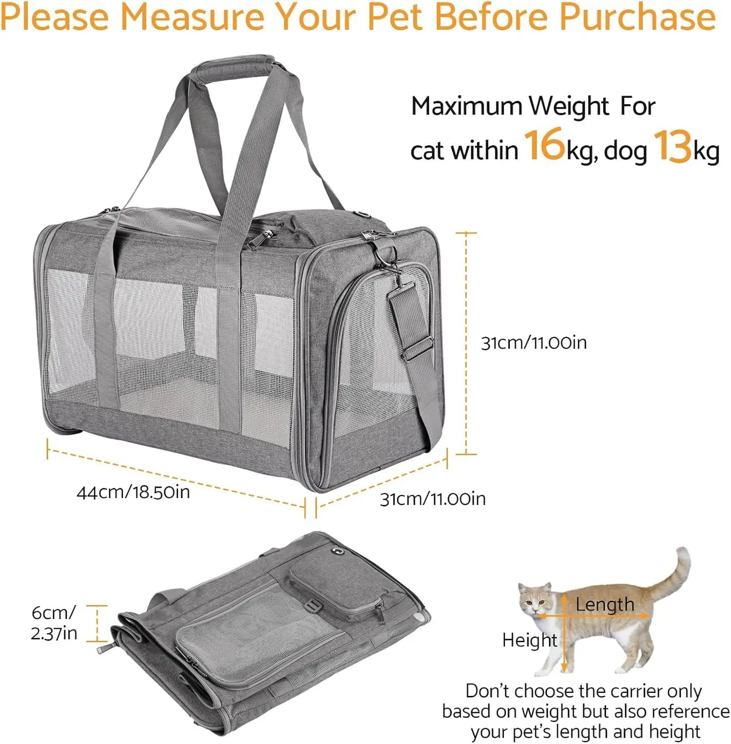 Airline Approved Soft Pet Carrier for Cats and Dogs