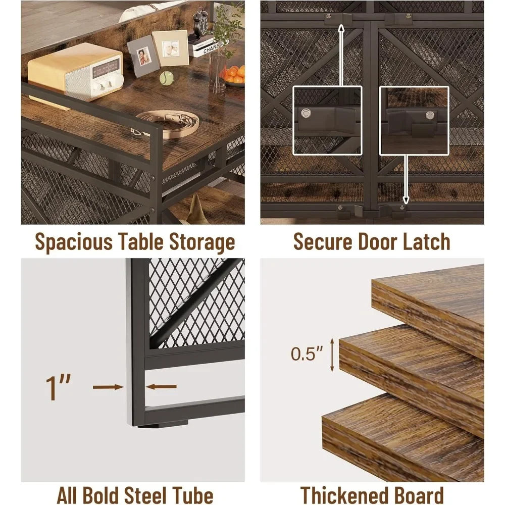 Wooden Dog Crate Furniture With Wheels 48 Inch Cage