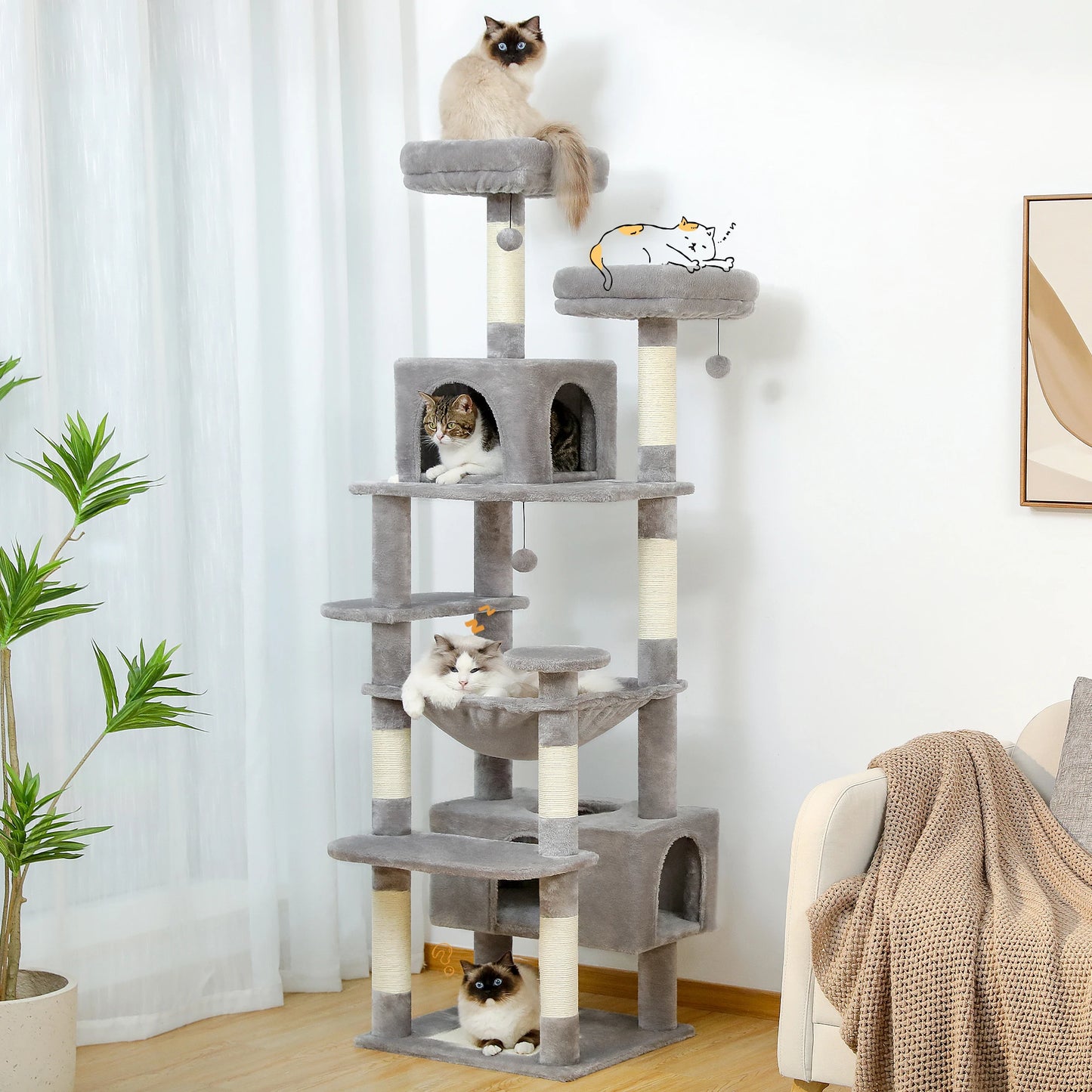 184CM Large Cat Tree Tower with Hammock and Scratching Posts