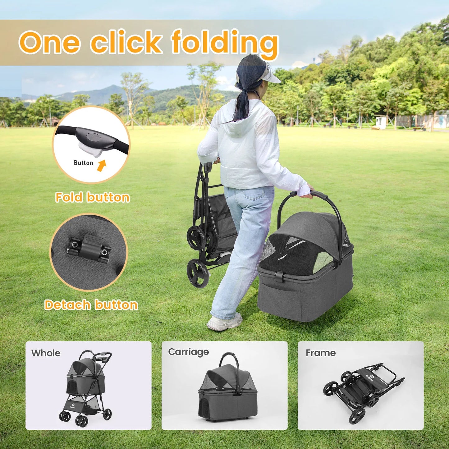 Wedyvko Luxury Detachable Pet Stroller with Cup Holder