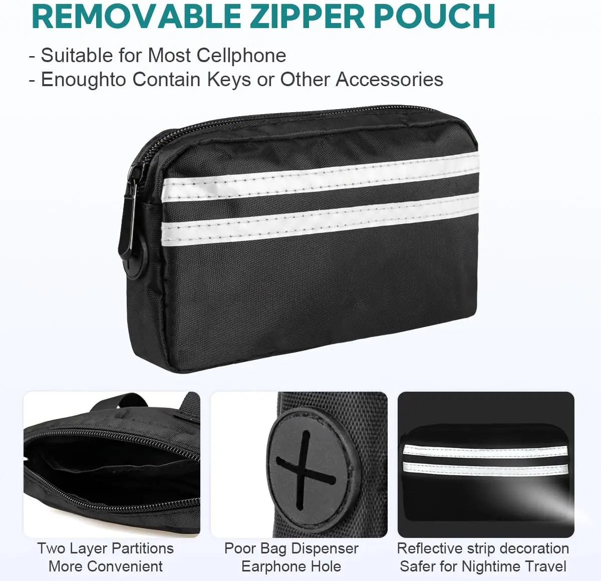 Hands Free Double Dog Leash with Padded Handles and Pouch