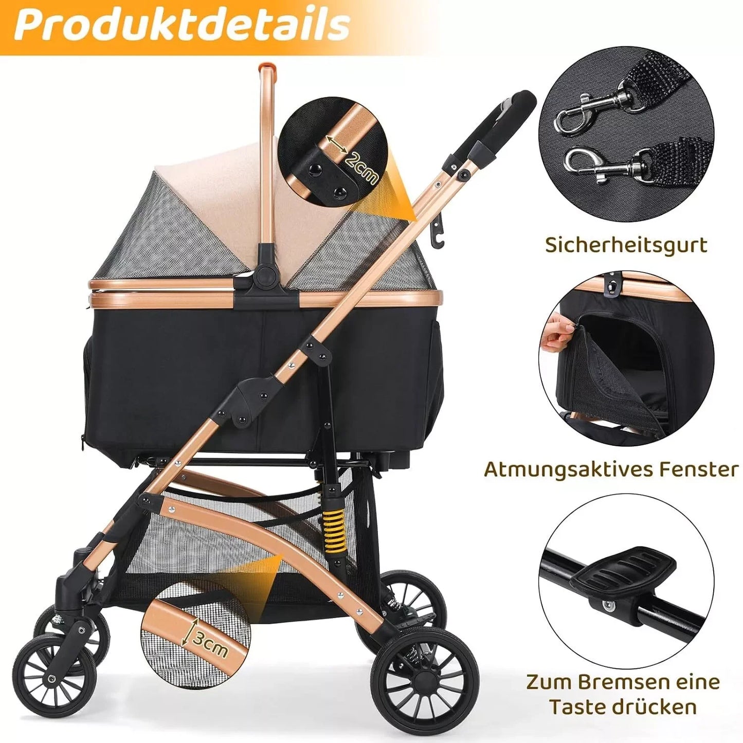 Foldable Dog and Cat Stroller with 360 Degree Wheels