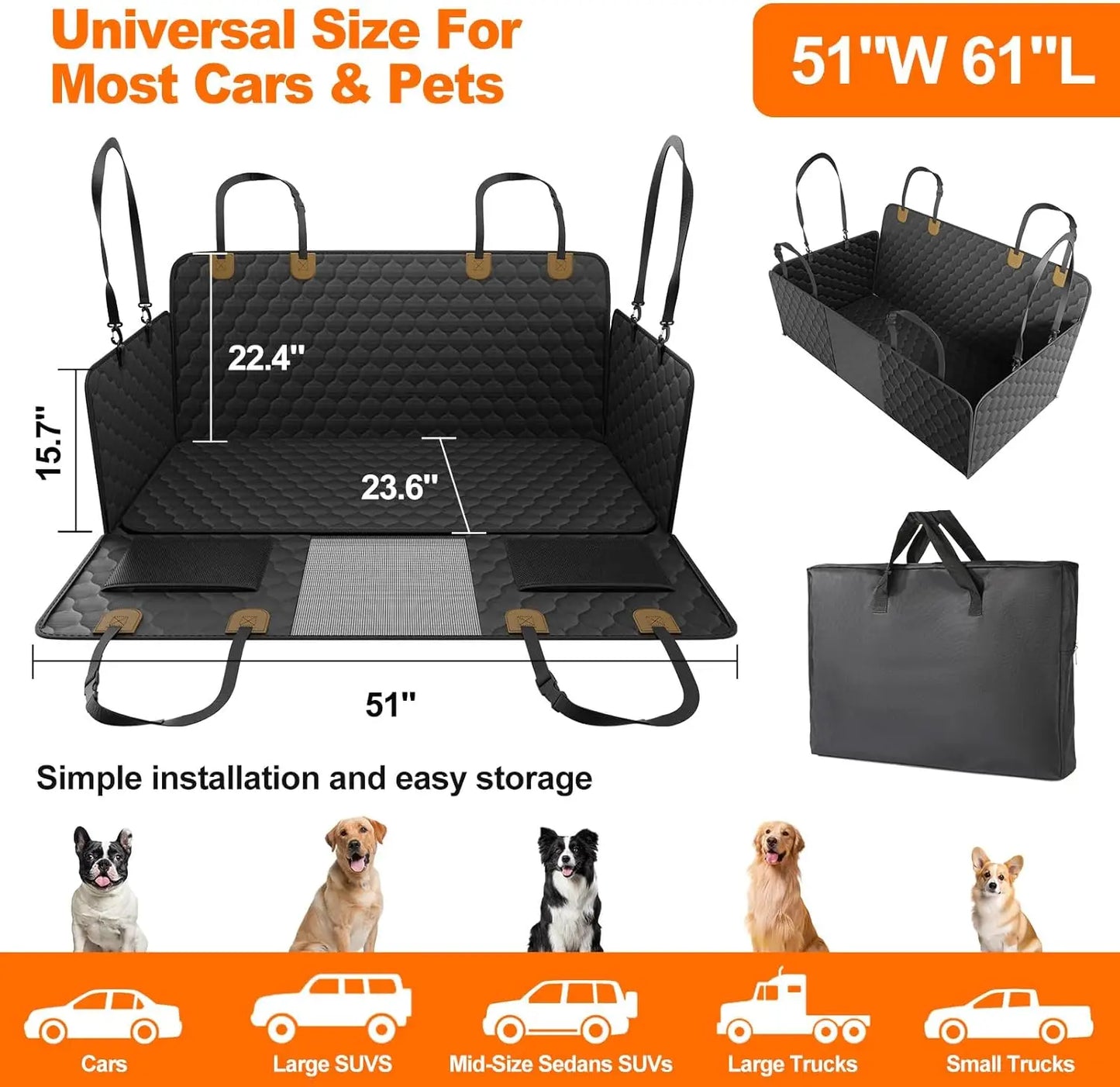 Waterproof Foldable Dog Car Seat Safety Hammock Protector