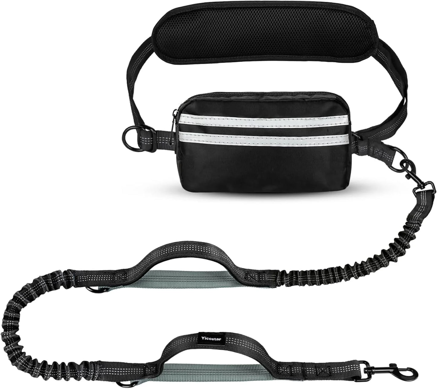 Hands Free Double Dog Leash with Padded Handles and Pouch