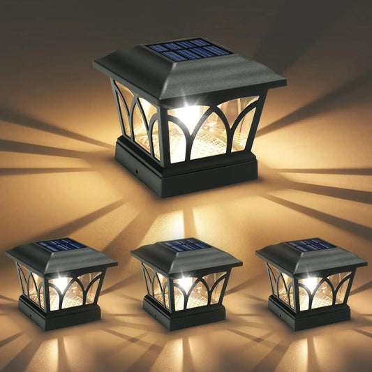 4 Pack Solar Post Lights with Edison Bulbs for Outdoor Use