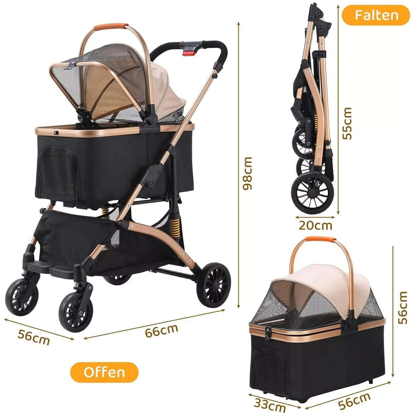Foldable Dog and Cat Stroller with 360 Degree Wheels