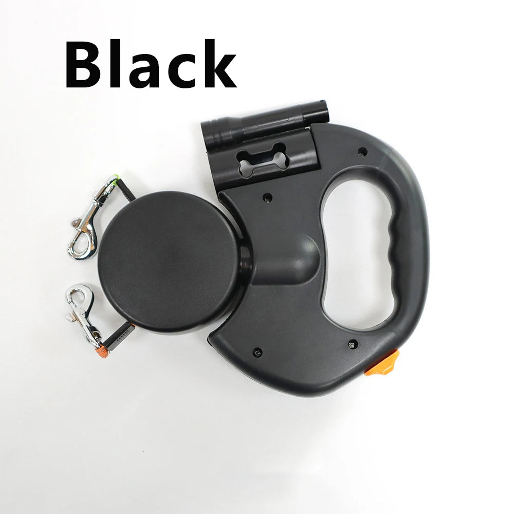 Retractable Dual Dog Leash with LED Light and Reflective Leads