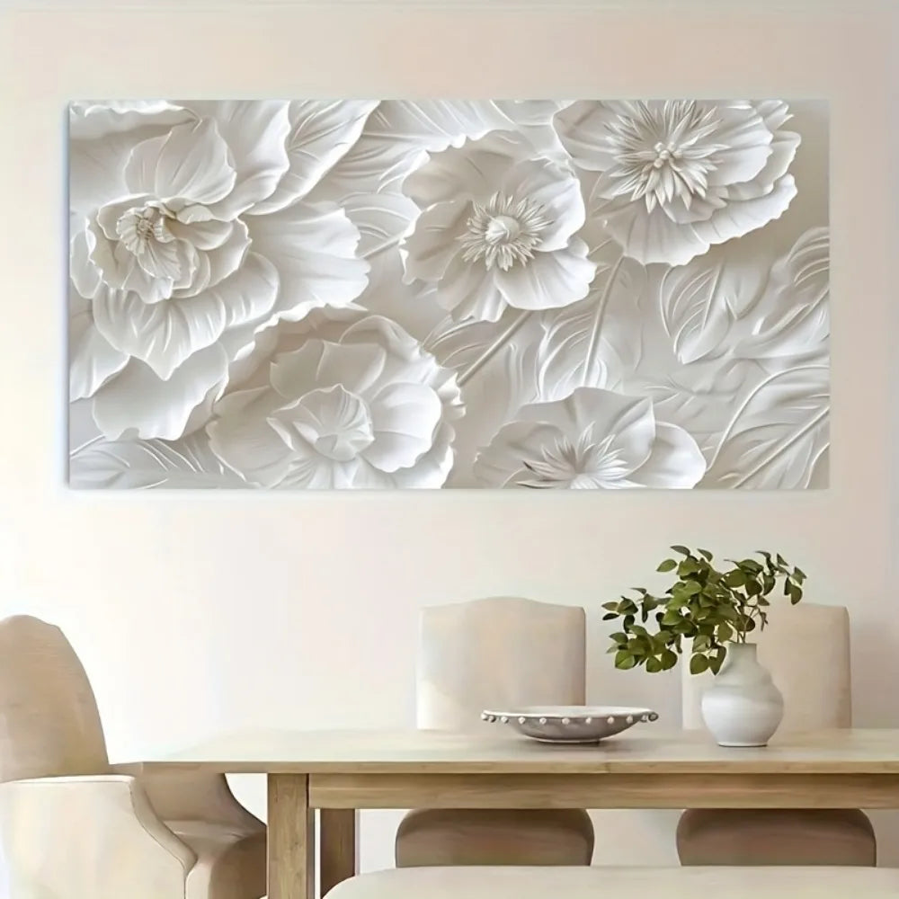 Frameless White Flower Canvas Art for Modern Home Decor
