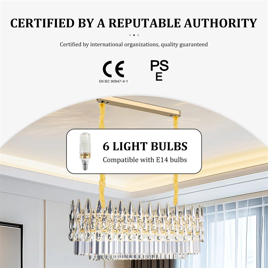 Luvodi Luxury Rectangle Crystal Chandelier Raindrop Light