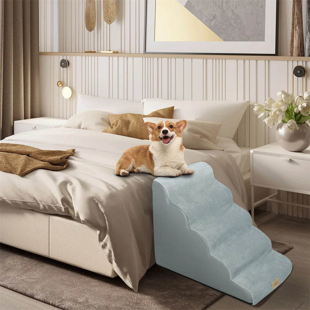 Five Step Dog Ramp Stairs for High Beds and Sofas Soft Foam