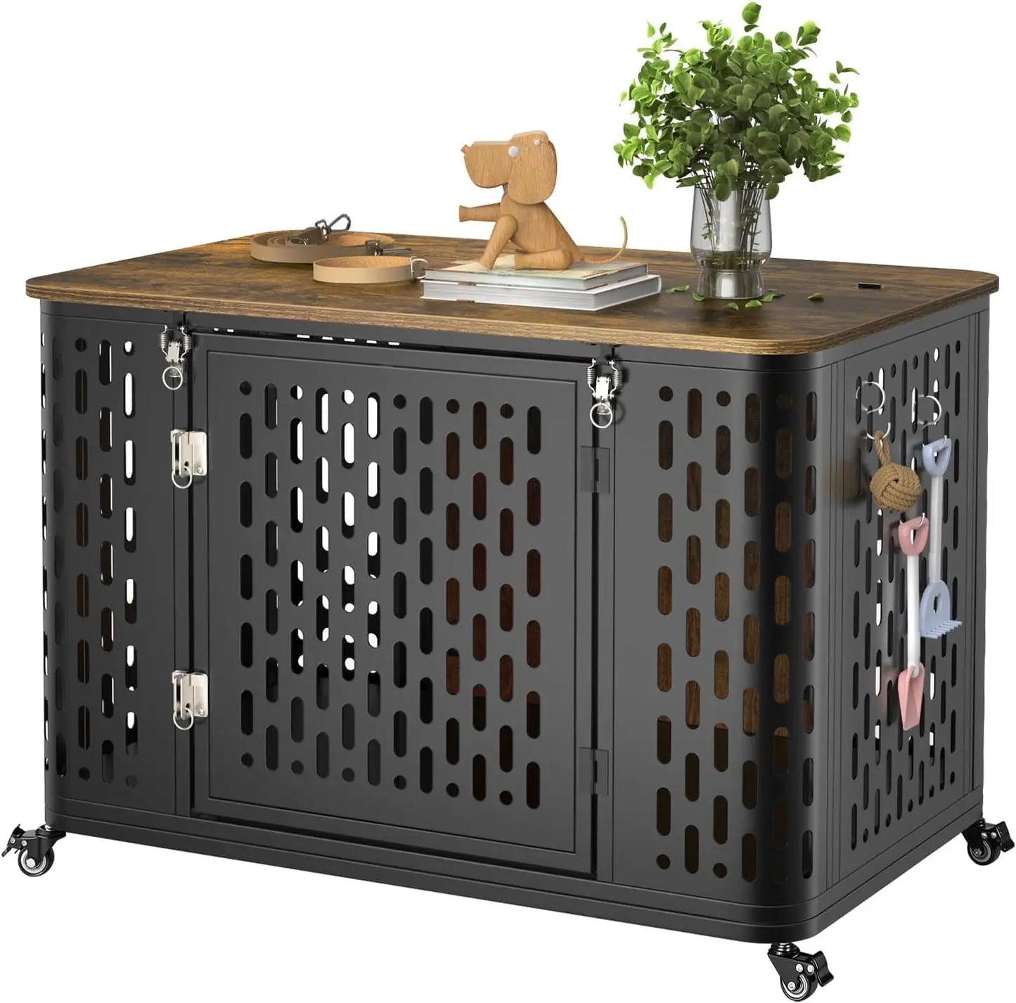 Heavy Duty Dog Crate Furniture with Cushion and Wheels