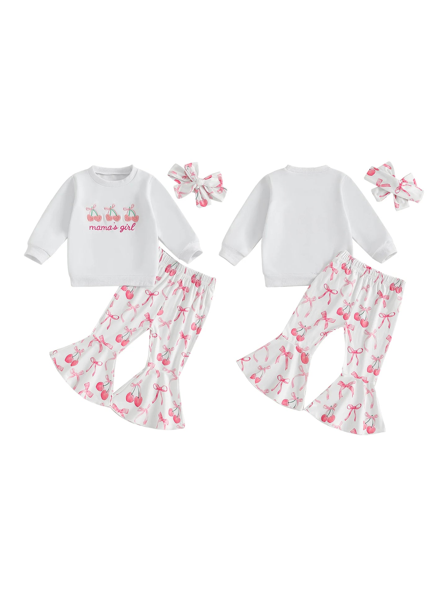 Toddler Girls Cherry Embroidery Outfit with Headband Set