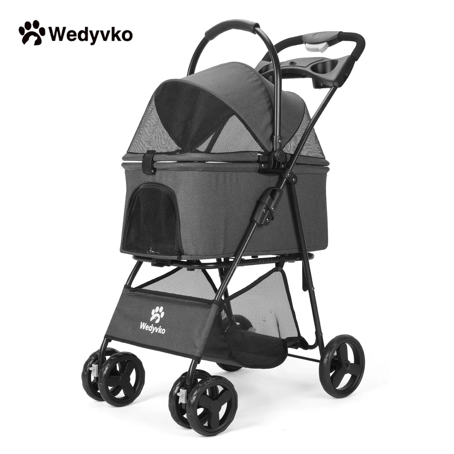 Wedyvko Luxury Detachable Pet Stroller with Cup Holder