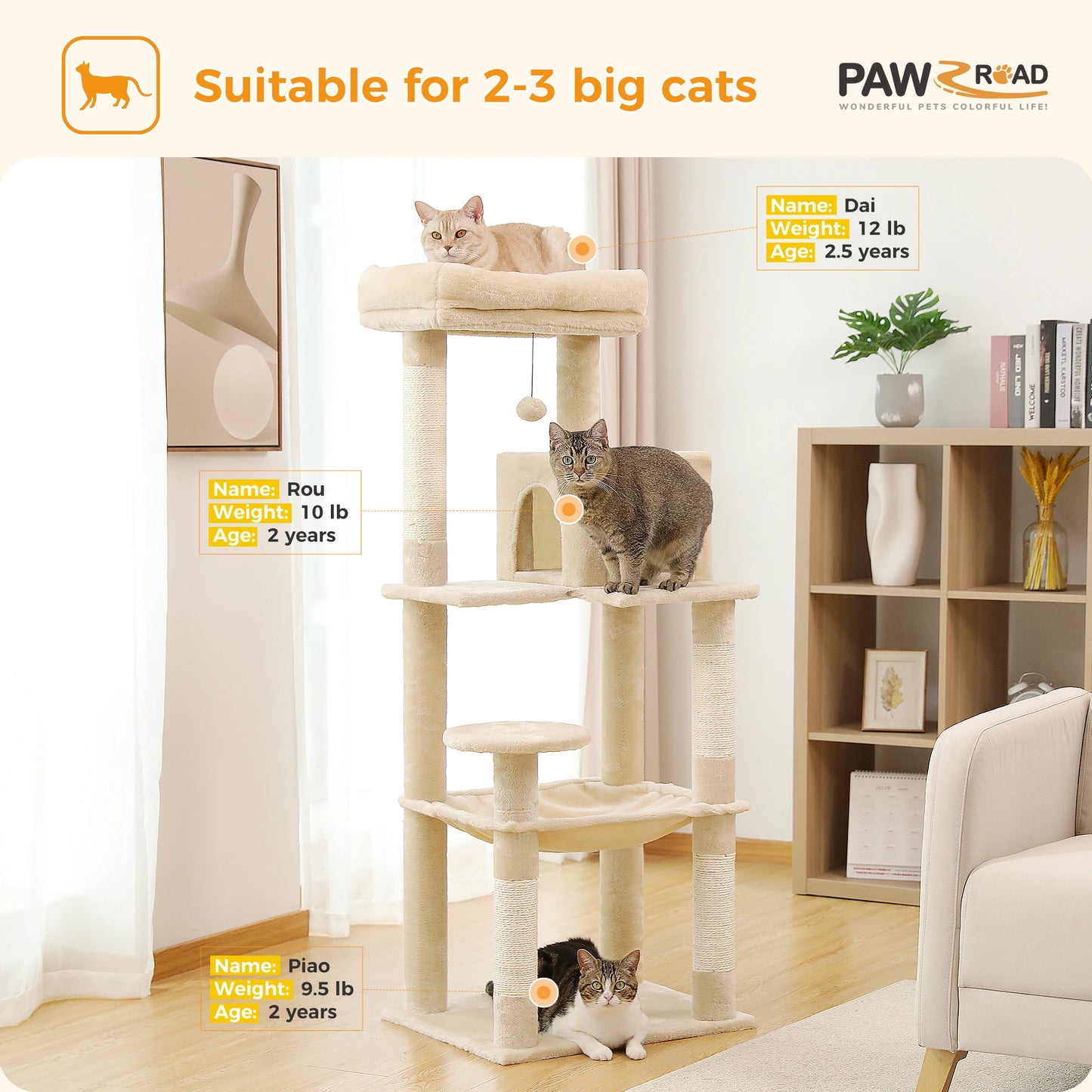 5-Level Cat Tree Tower with Hammock and Scratching Posts