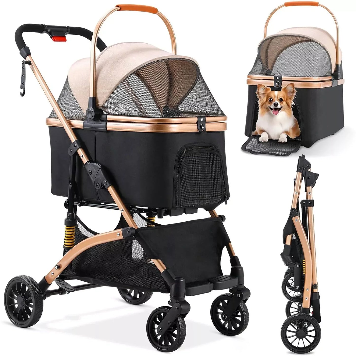 Foldable Dog and Cat Stroller with 360 Degree Wheels