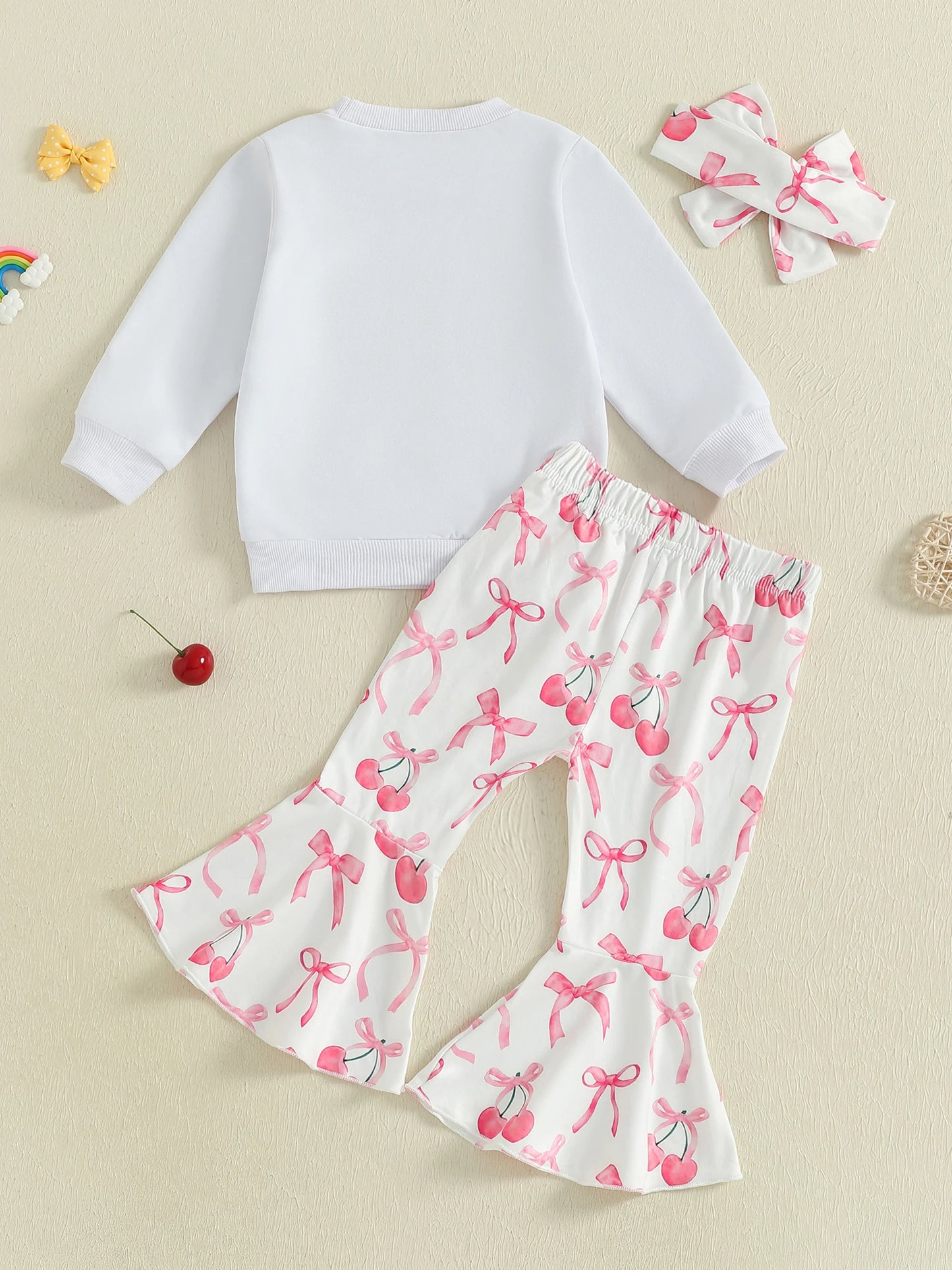 Toddler Girls Cherry Embroidery Outfit with Headband Set