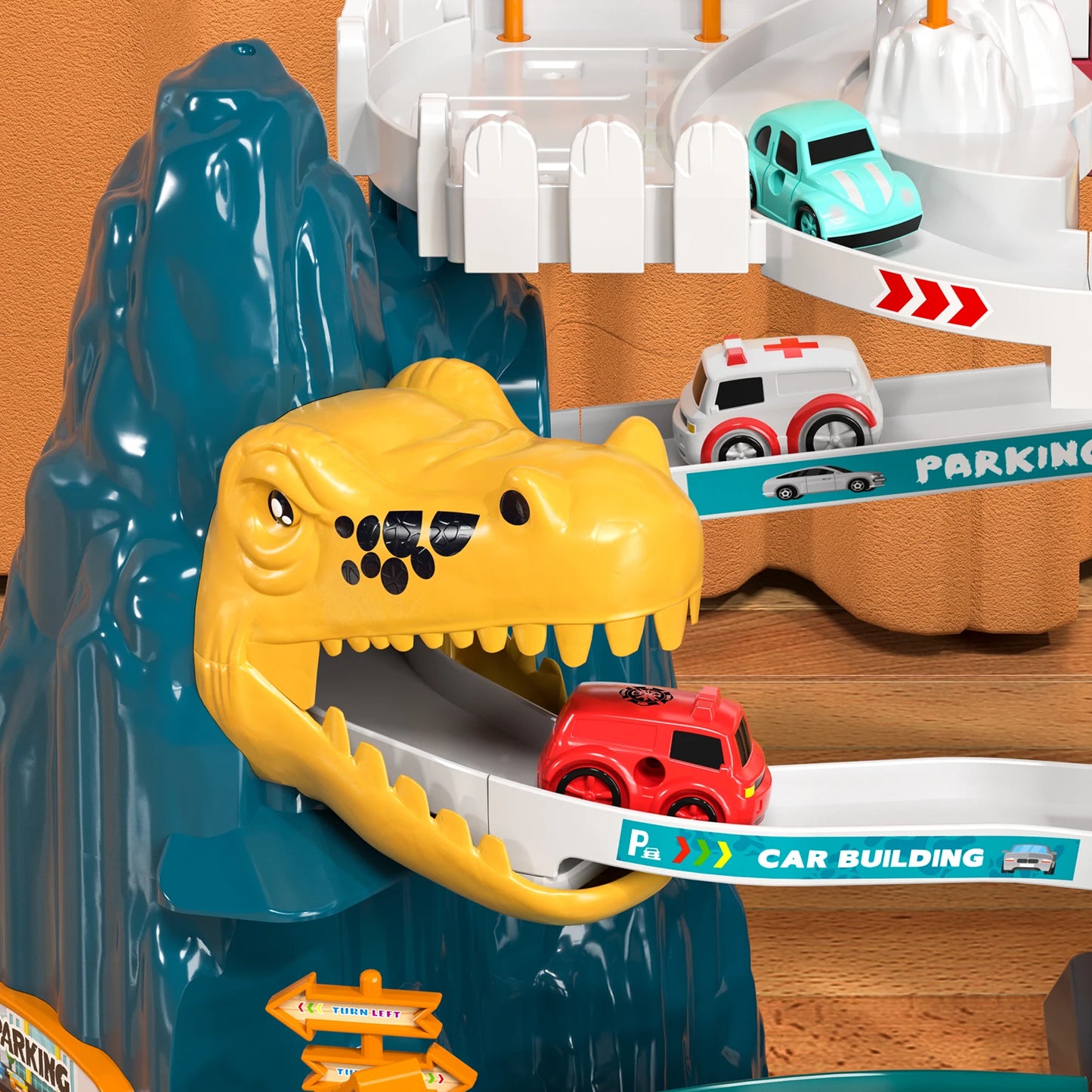 Boys Dinosaur Race Track Playset with Mini Cars for Kids