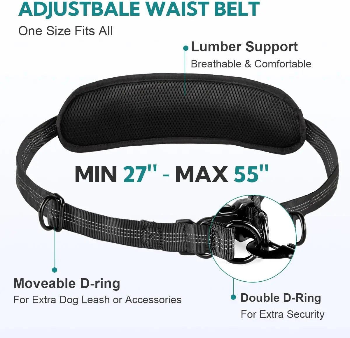 Hands Free Double Dog Leash with Padded Handles and Pouch