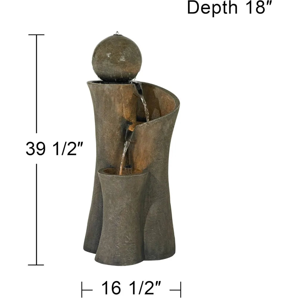 Modern Sphere Curve Zen Outdoor Water Fountain with LED Light