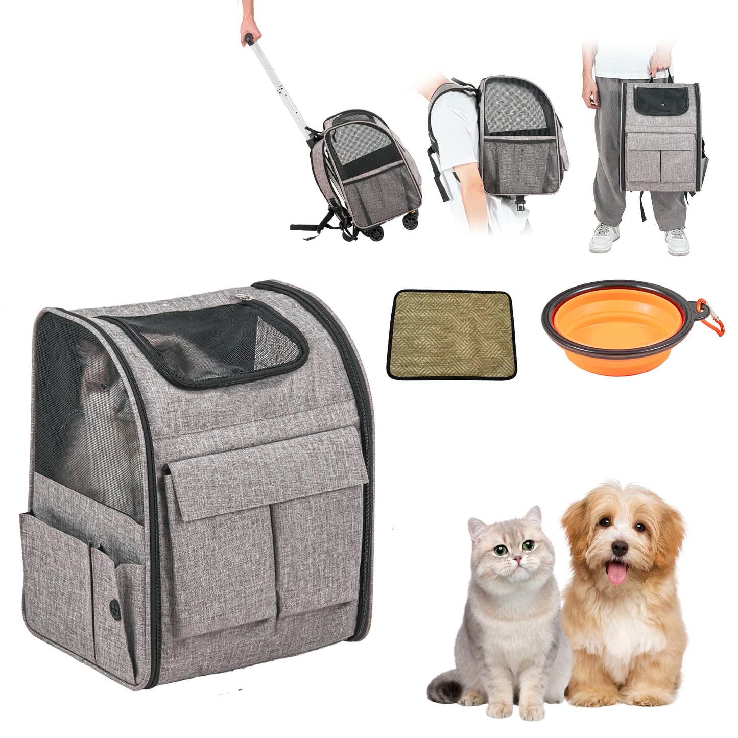 SucceBuy Pet Carrier Backpack With Wheels Telescopic Handle