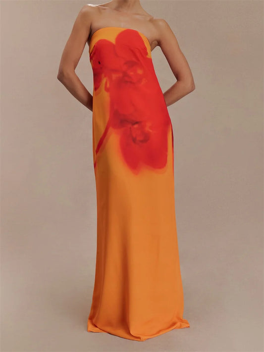 Women Floral Print Tube Dress for Summer Fashion