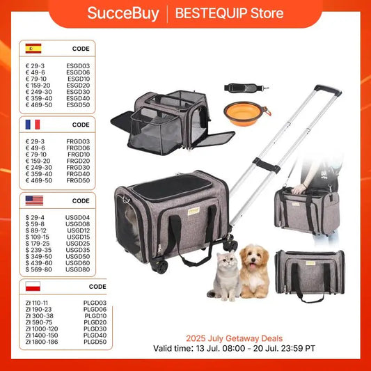 Breathable Cat Dog Carrier Backpack with Wheels and Handle