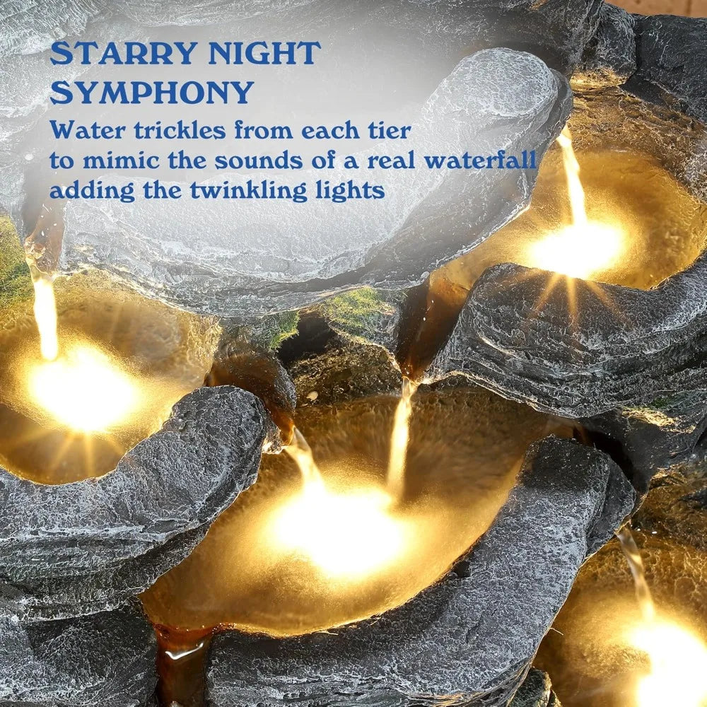 7-Tier Cascading Rock Water Fountain for Outdoor Serenity