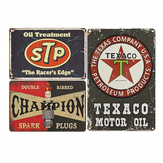 3pcs Vintage Metal Tin Signs Retro Gas Oil Wall Art Decor