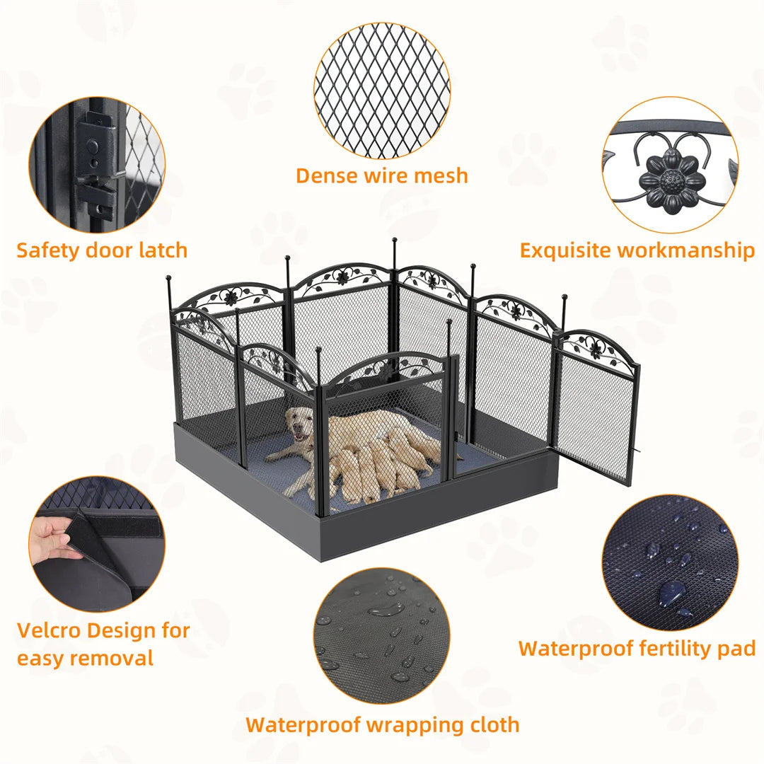 Heavy Duty Dog Playpen with Waterproof Pad for Indoor Outdoor